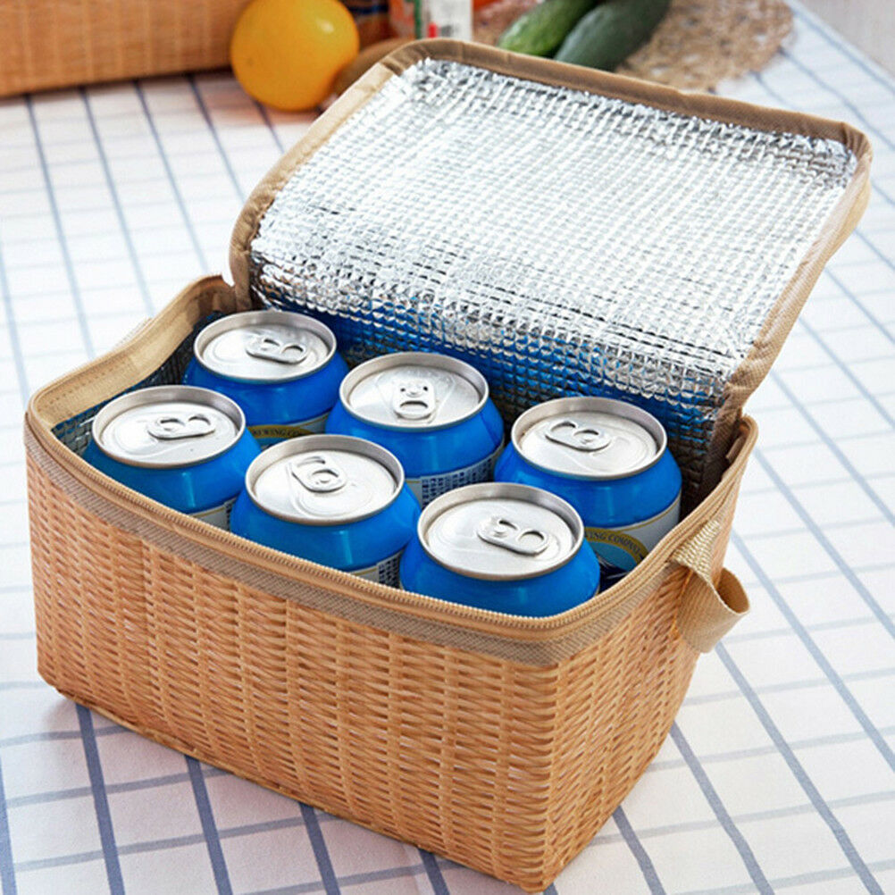 Portable insulated thermal cooler lunch box imitation rattan picnic conta.l8
