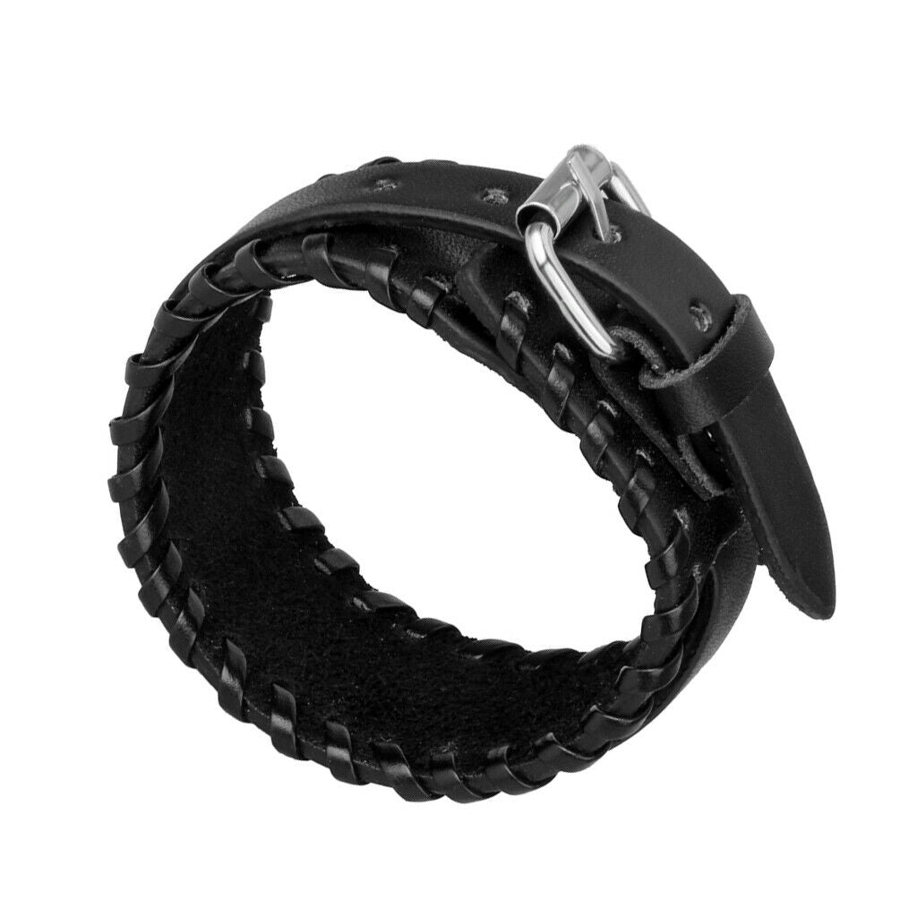 Unisex Punk Braided Rope Alloy Leather Bracelet Bangle Wristband  Black