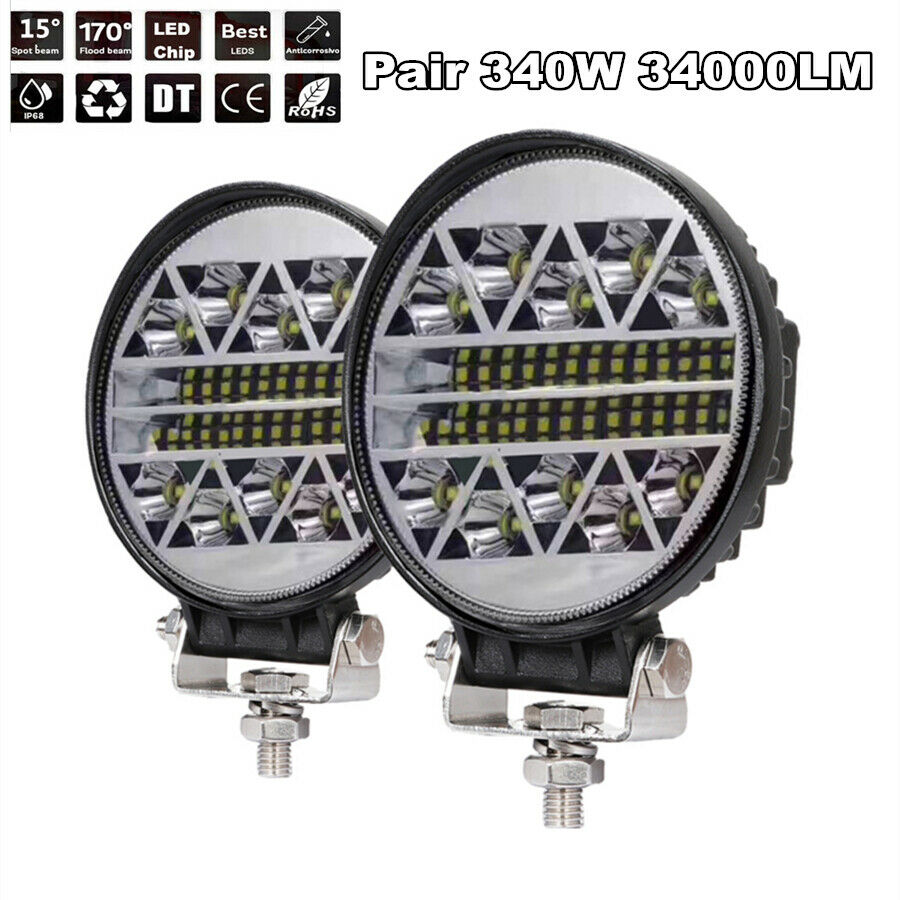 2Pcs 340W 34000LM LED Work Light Flood Spot Beam Offroad 4WD Driving Fog Lamp