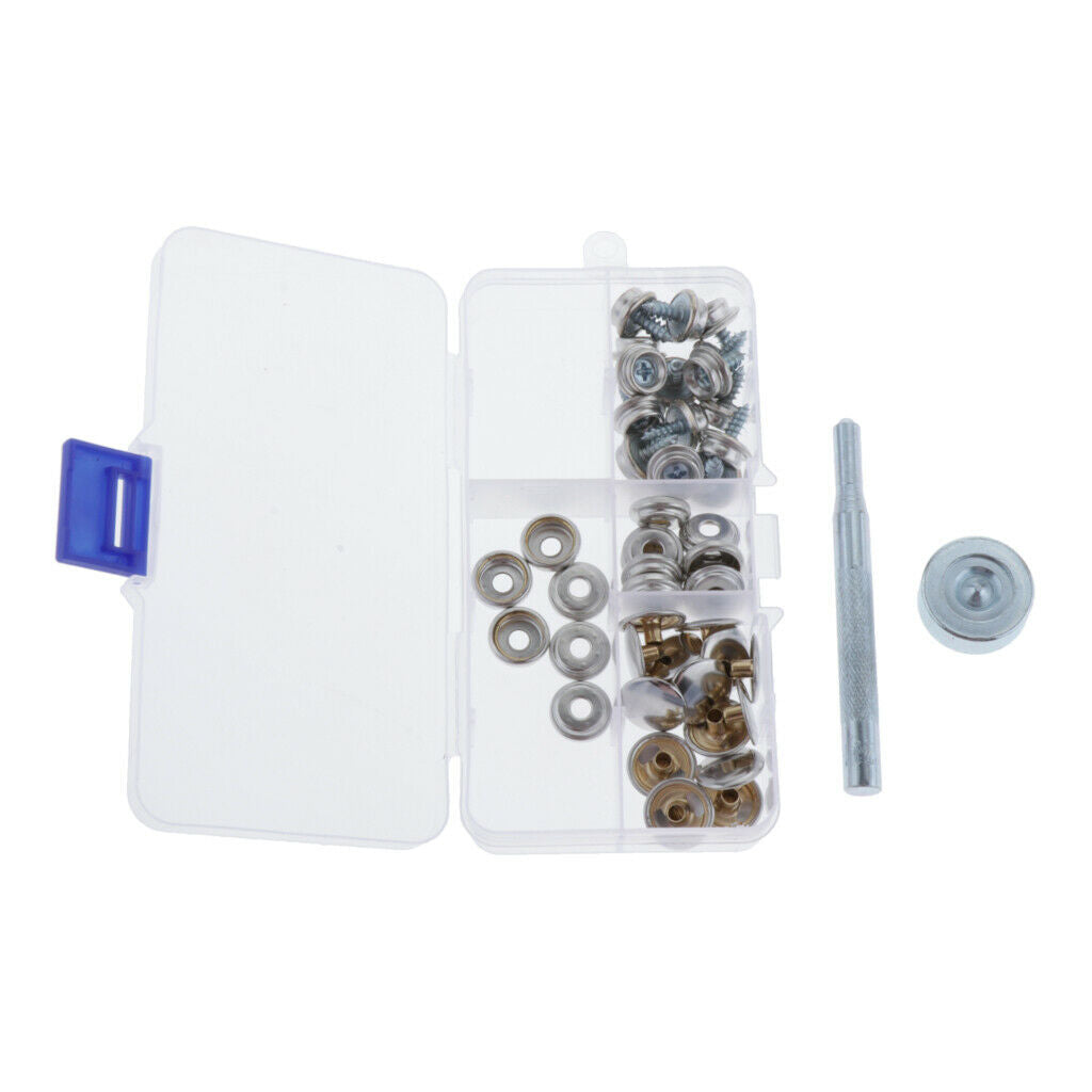 15Sets Snap Button Screw Boat Stud Fastener Nut Setting Tool Kit with Case