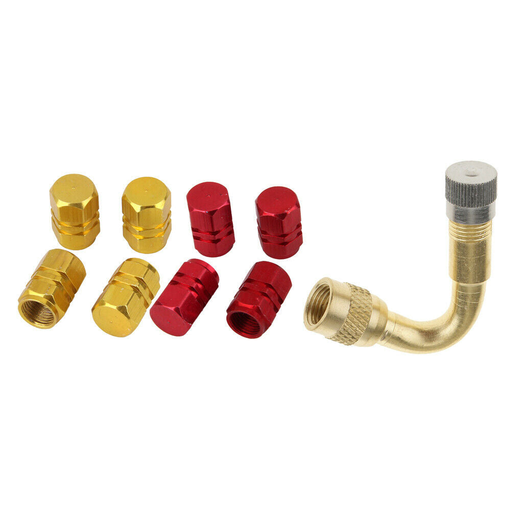Metal Screw In Car Tire Air Valve Caps + 2pcs Stem Extender Adapter