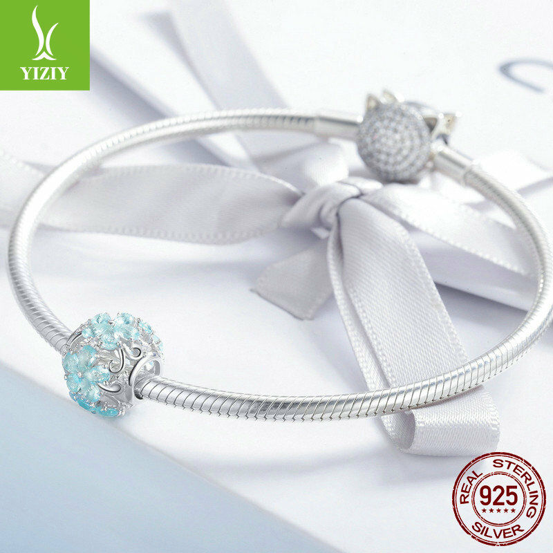 Elegant Snowflake 925Sterling Silve Zirconia Charm Glass Bead Fit Chain Bracelet