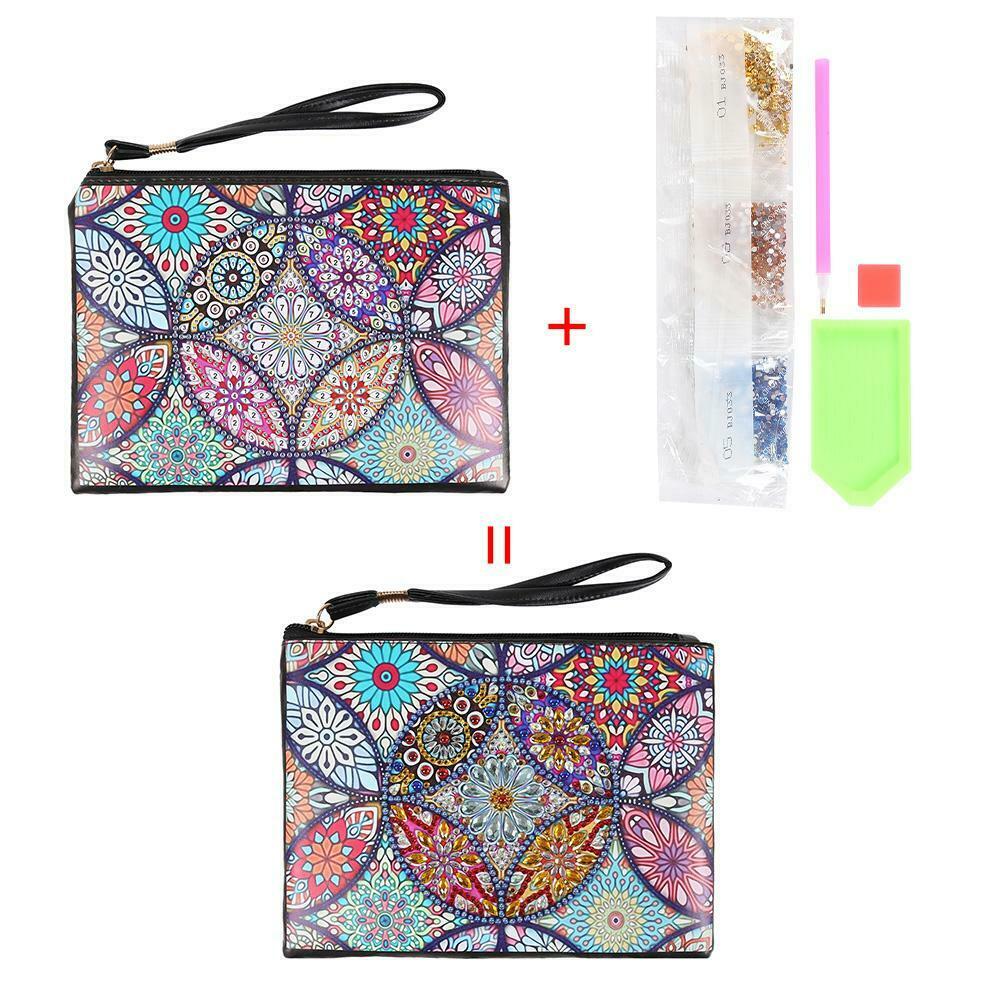 DIY Mandala Special Shaped Diamond Painting Wristlet Wallet Zipper Clutch @
