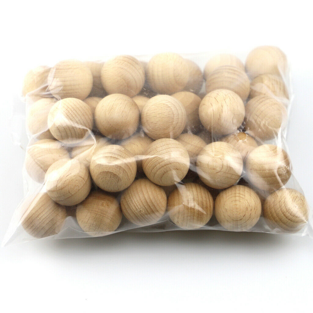 50Pack Unfinished Wooden Beads Loose Spacer DIY Crafts Jewelry Making 2.5cm