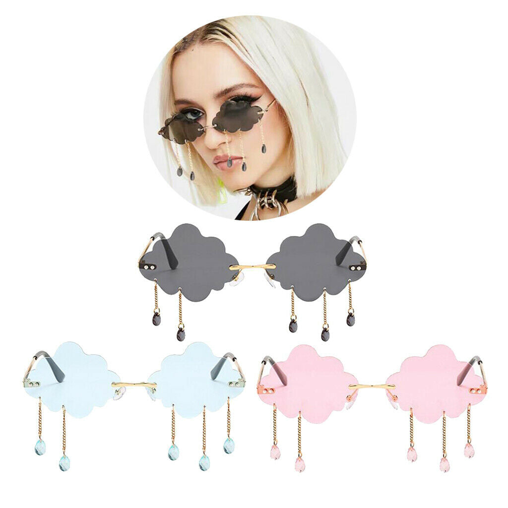 3pcs Unisex Punk Cloud Shape Sunglasses with Pendants Clear Lens UV400 Club