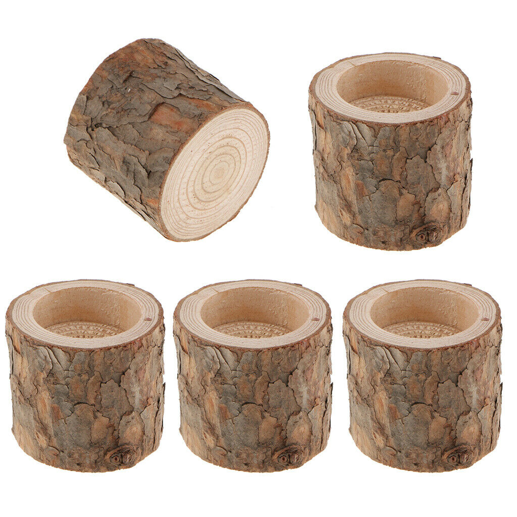 Set of 5 Tree Stump Candle Holder Tea Light Candlestick Decorative Votive