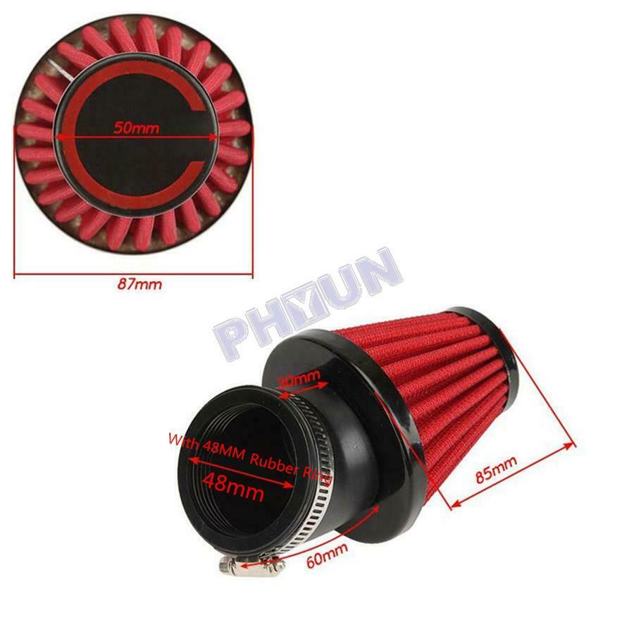 Red 48mm Air Filter Pod 45Degree Bend Inlet For Motorcycle Scooter ATV Dirt Bike
