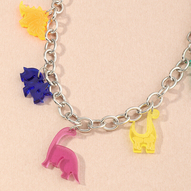 Fashion Acrylic Dinosaur Pendant Necklace Twist Chain Punk Choker Jewelry.l8