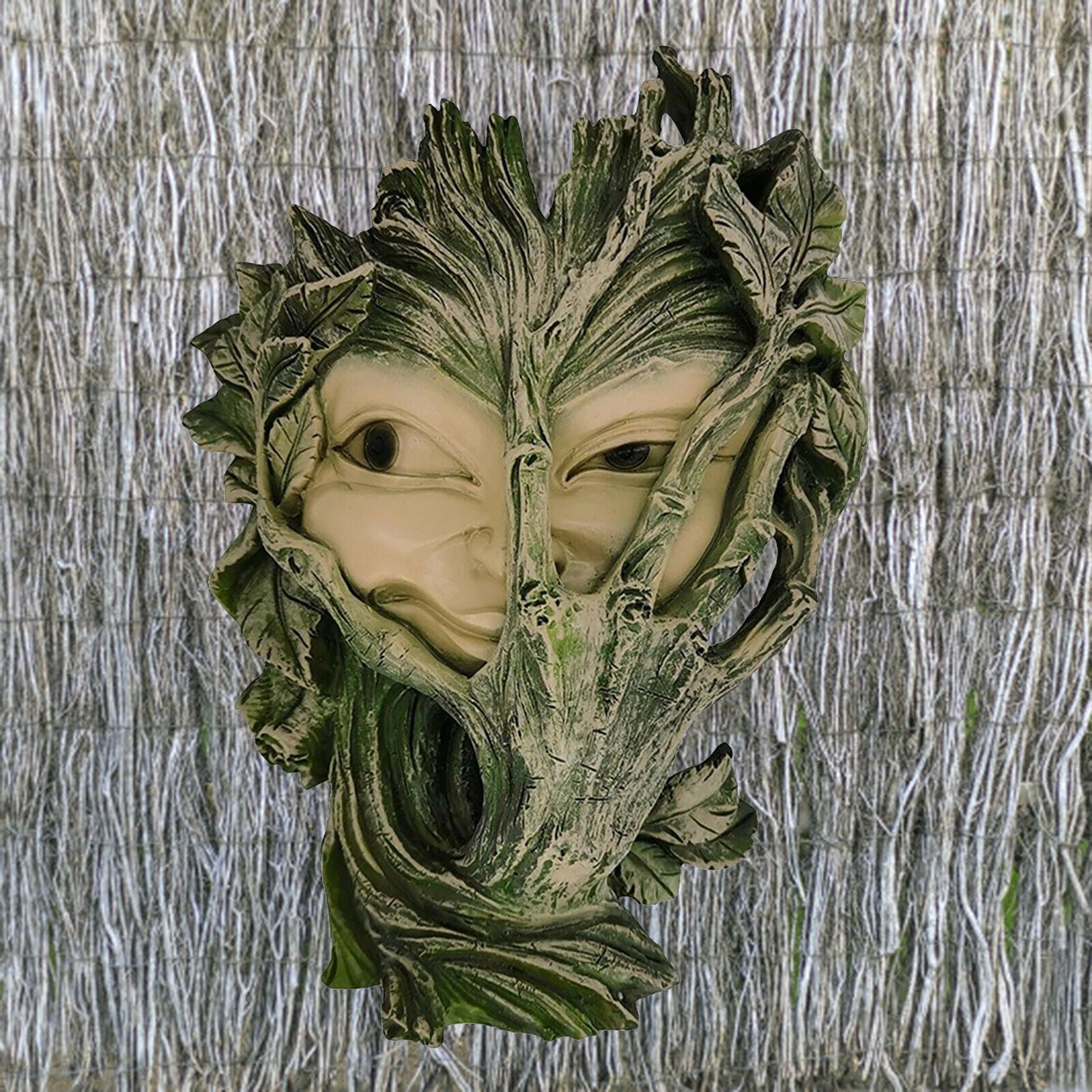 Abstract Women Face Tree Decor Yard Garden Peeker Bashful Statue Decoration