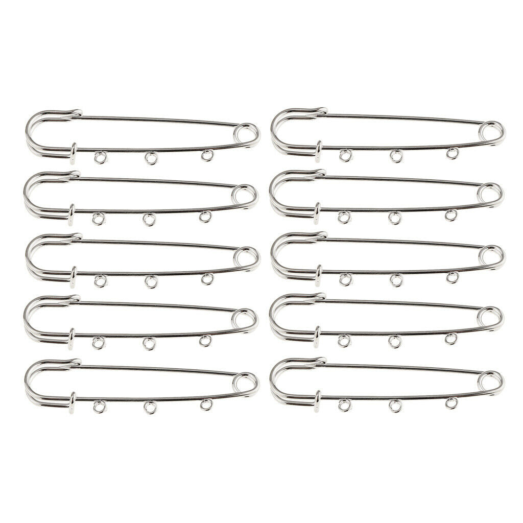10 Pieces Large Safety Pin DIY Dangle Findings with 3 Loops Crafting Sewing Pin