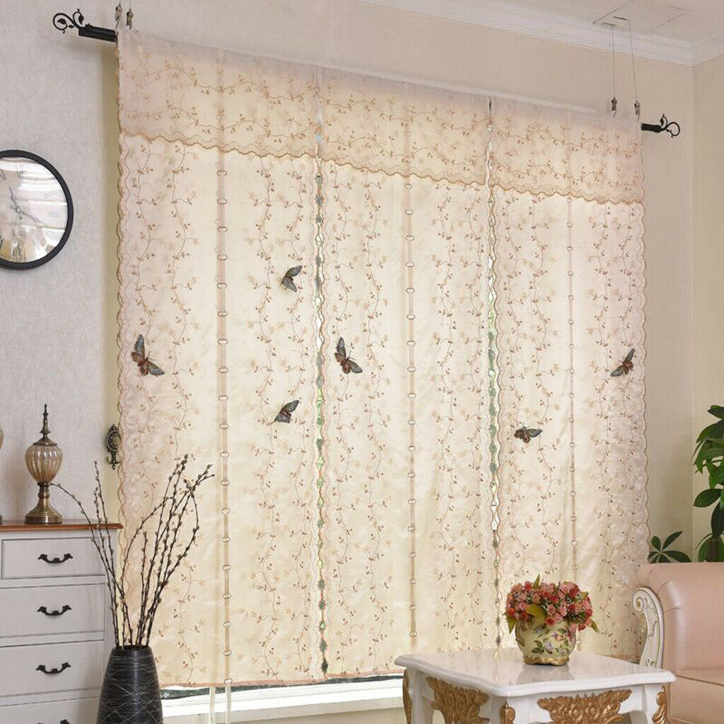 Pastoral Tulle Window Roman Curtain Embroidered Sheer for Home 0.8x2m