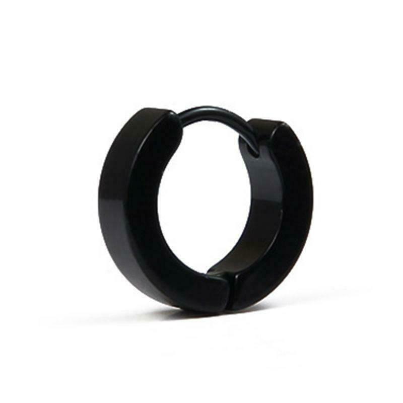 Black Matt Stripe Stainless Steel Hoop Earrings Titanium Steel for Men & Women