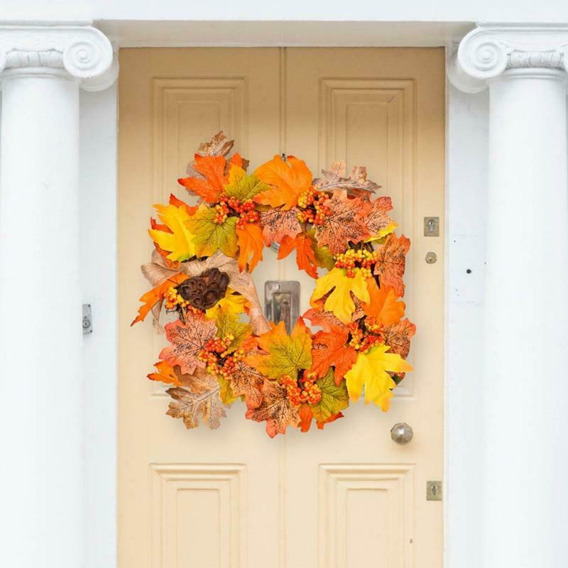 14 Inch Artificial Autumn Fall Wreath Harvest Thanksgiving Wreath for Front Door