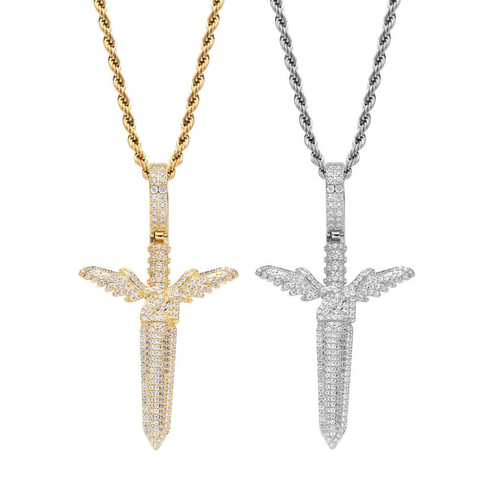 Cubic Zirconia Pendant Necklace Crystal Sweater Chain Hip Hop Jewelry Golden