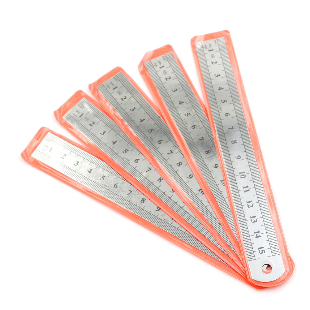 5 PCS Dual Side Marked 15cm 6 inch Stainless Steel Straight Ruler loIOUKB Pb SJ