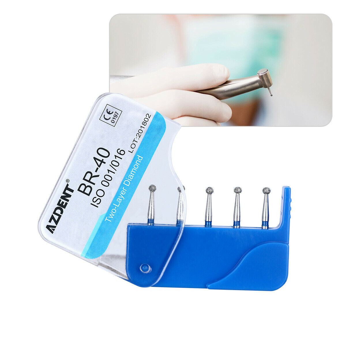 50XDental Two-tier Diamond Burs BR-40 for High Speed Handpiece FG Ball Round end