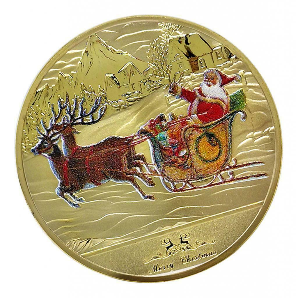 1x Christmas Santa Claus Coins 40mm Gift Collections Badge Golden