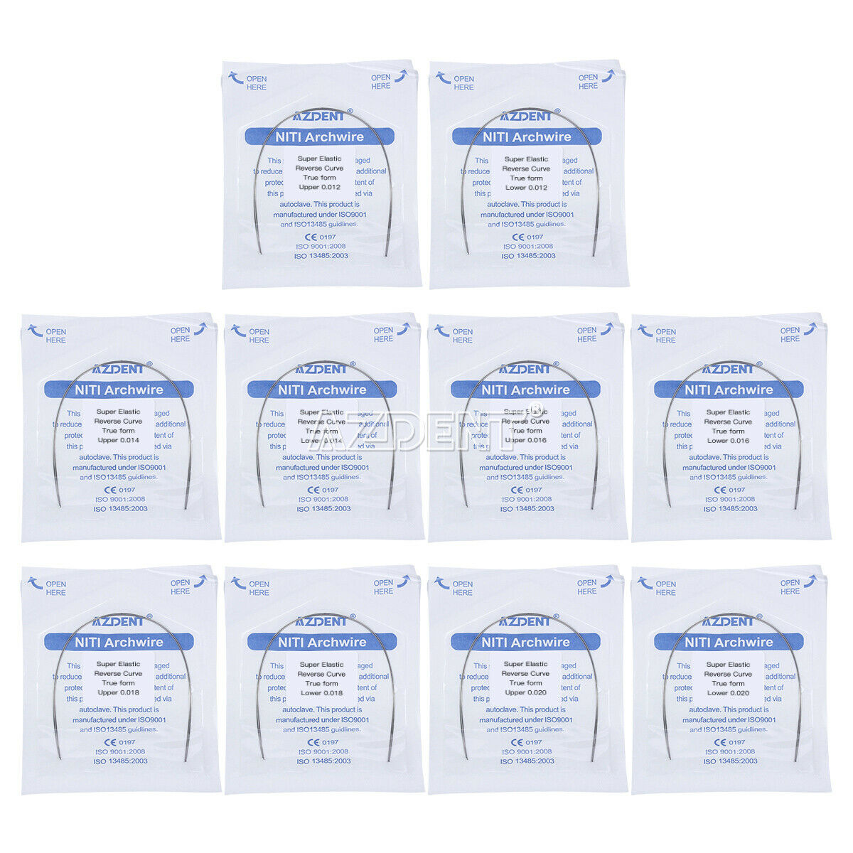 100X Dental Orthodontic Super Elastic NITI Reverse Curve True Form Arch Wires