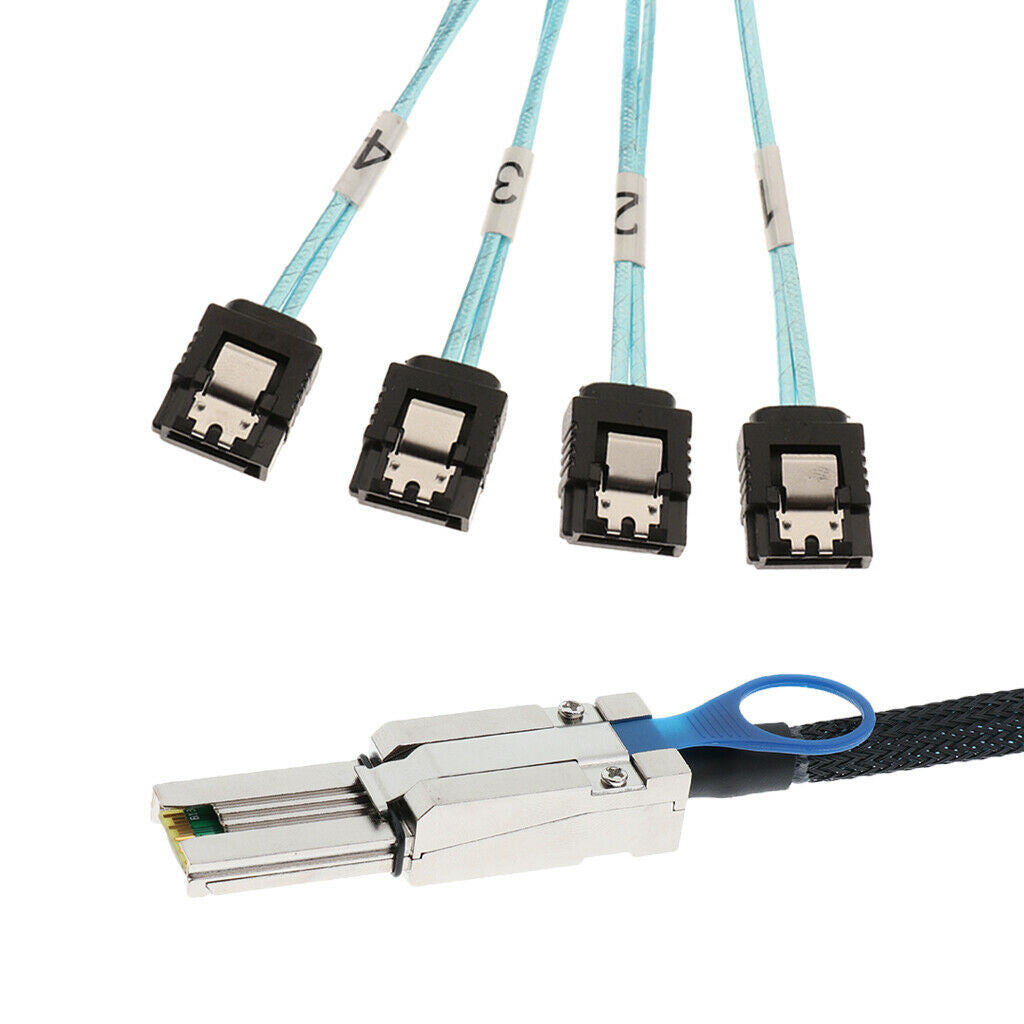 2X SFF 8088 Mini-SAS 26 Pin to 4X SATA Drive Converter Cable with Latch 1M