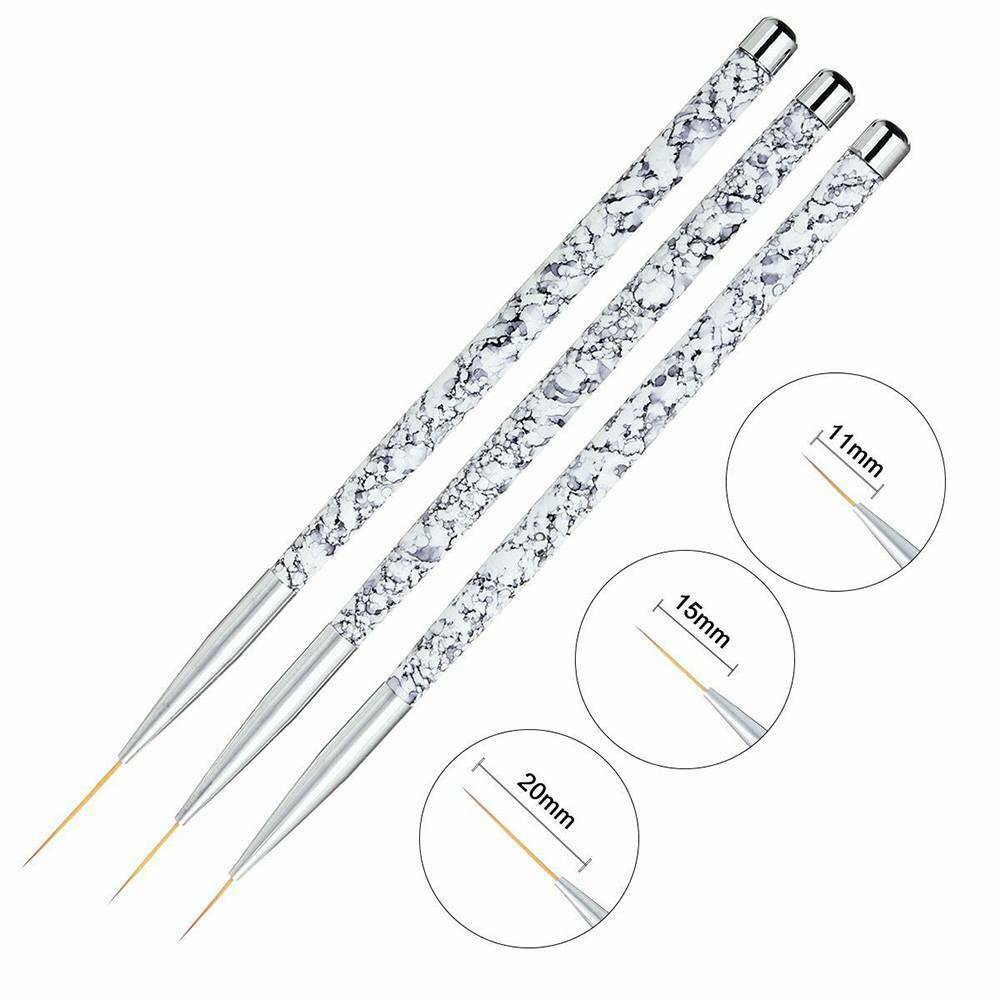 3 Sizes Pro Nail Art Marble Handle UV Gel Liner Brush Set Painting Acrylic Pen