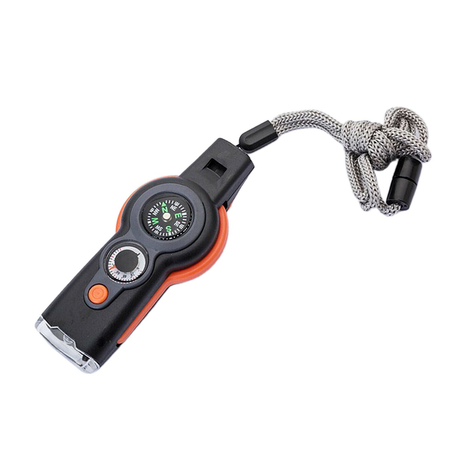 7in1 Emergency Hiking Whistle Magnifier Lens LED Signal Lights Keychain