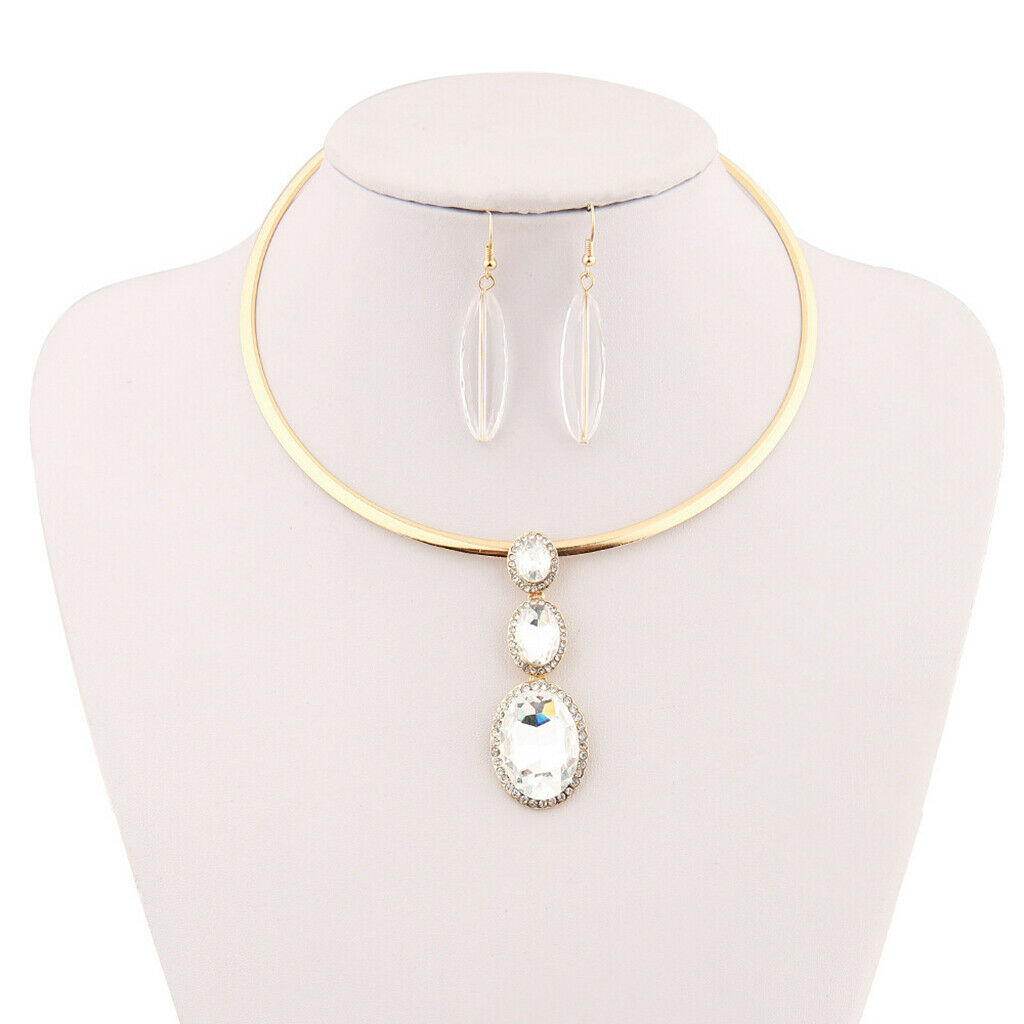 Crystal Collar Earrings Pendants Set Necklace Earrings Choker Jewelry Golden
