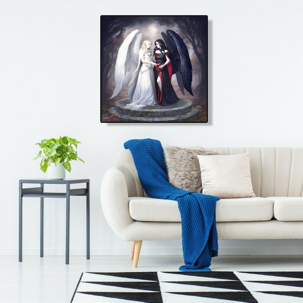 5D DIY Full Drill Diamond Painting Black and White Angel Cross Stitch Kit @