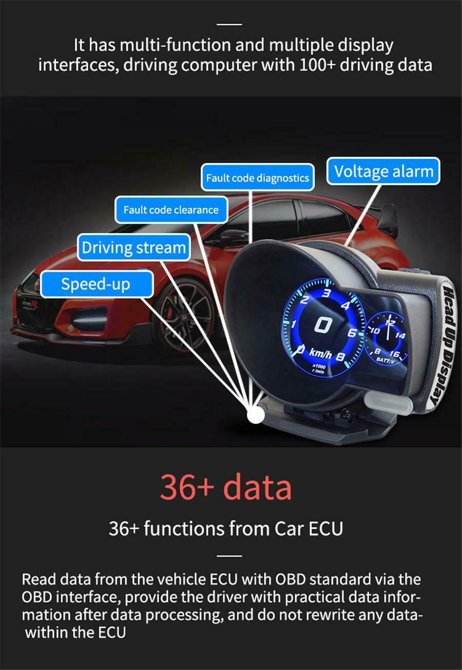 Car OBD2 Multi-function Gauge HUD Head-Up Digital Display Boost Data Scan Tool