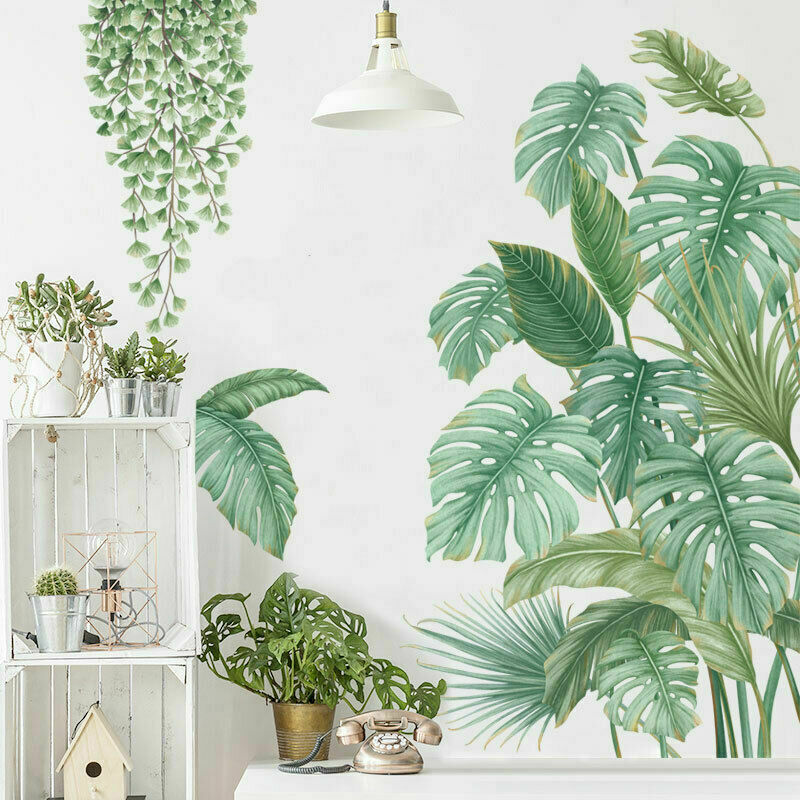 New Tropical Plants Leaves Wall Stickers Home Children Room Green Plant Stickers
