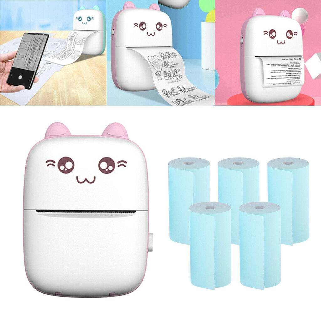 5x Thermal Printer Roll of Blue Paper + Portable Printer Pocket Thermal Printer