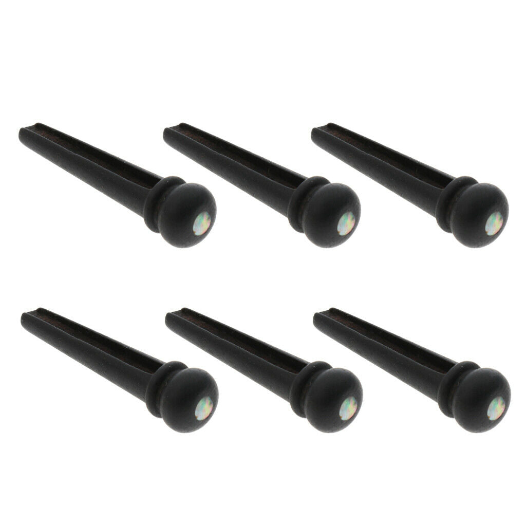 2x 6pcs Black Ebony Bridge Pins w/ Shell Dots For Acoustic Guitar NEW