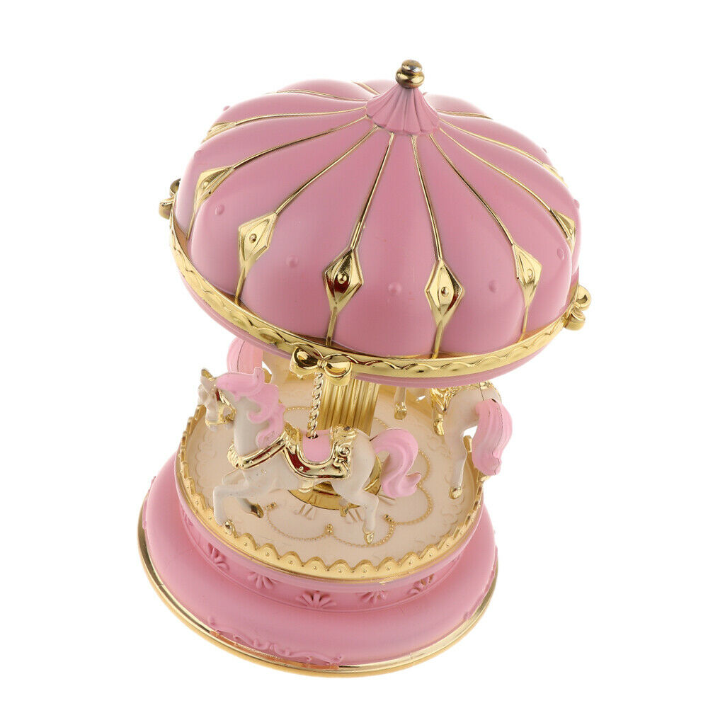Carousel Music Box Spinning Horses Romantic Wedding Birthday Xmas Gift Pink