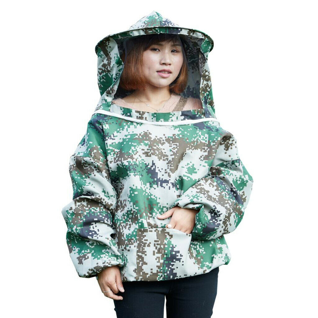 Beekeeping Jacket Pull Over Protective Veil Bee Keeping Suit Hat Camo#3