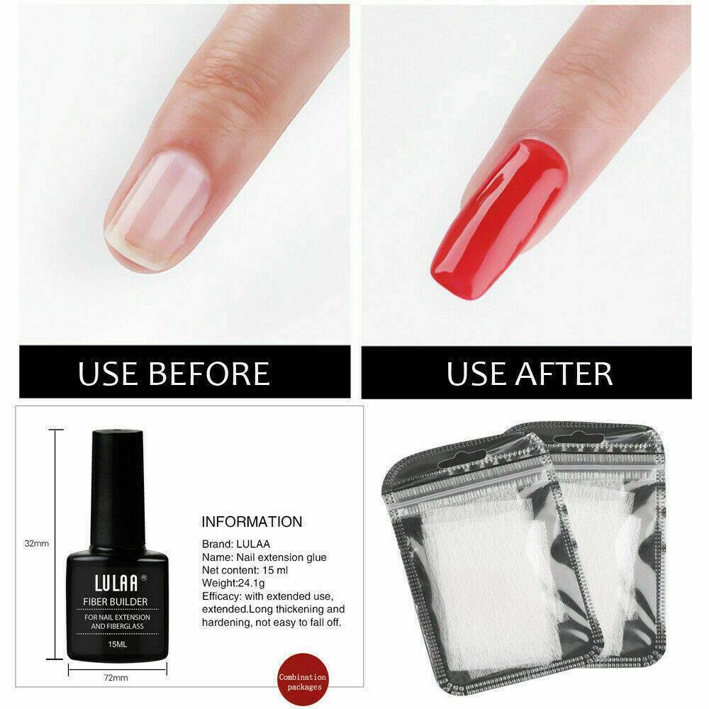 10/20pcs Nail Art Non-woven Silk Fiberglass Gel Tips Extension Fiber Kit Set UK~