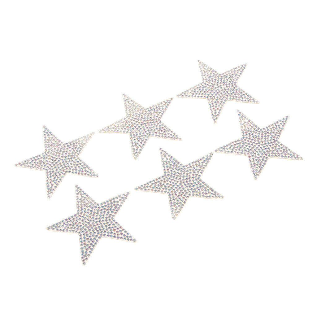 6pcs glitter star patches iron on patches applique colorful rhinestones