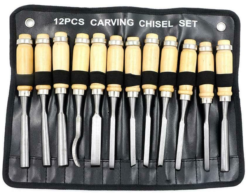 12 PCS Wood Carving Hand Chisel Tool Set Professional Woodworking Gouges Steel