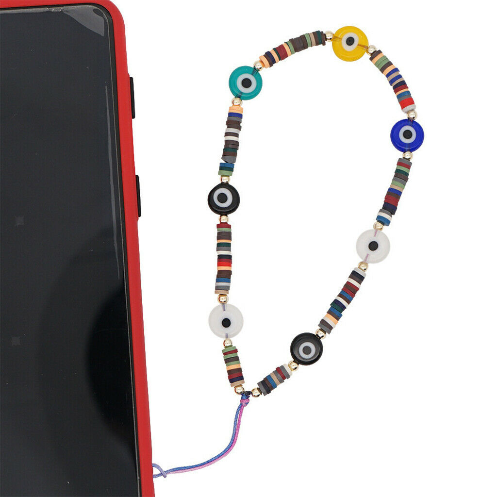Evil Eye Beaded Phone Lanyard Boho Polymer Clay Car Key Wallets MP3 Decor