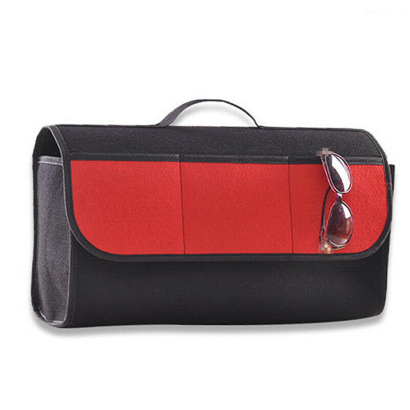 Car Trunk Foldable Cargo Organizer Felt Bag Storage Pocket Box Case Black + Red