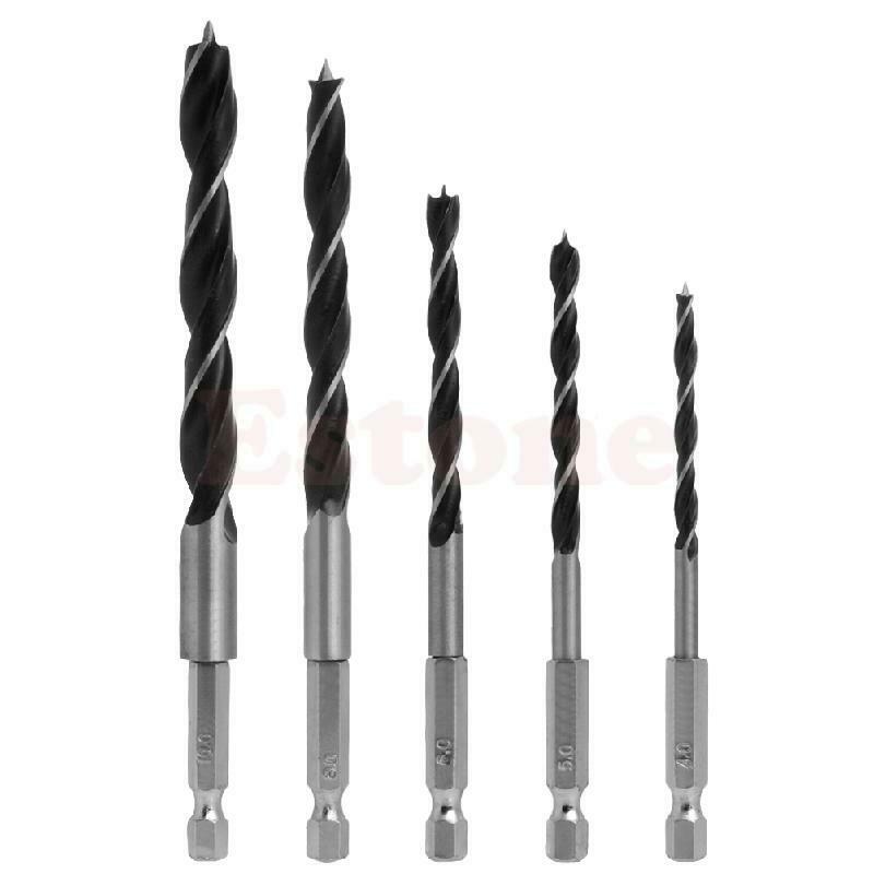 4 5 6 8 10mm 5pcs Quick Change Metal Tools 1/4" Hex Shank Wood HCS Drill Bit Set