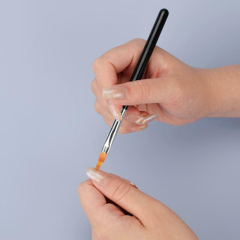 2Pcs Faux Wool Bristles Nail Art Brush Set with Wooden Handle Manicure Draw Pen