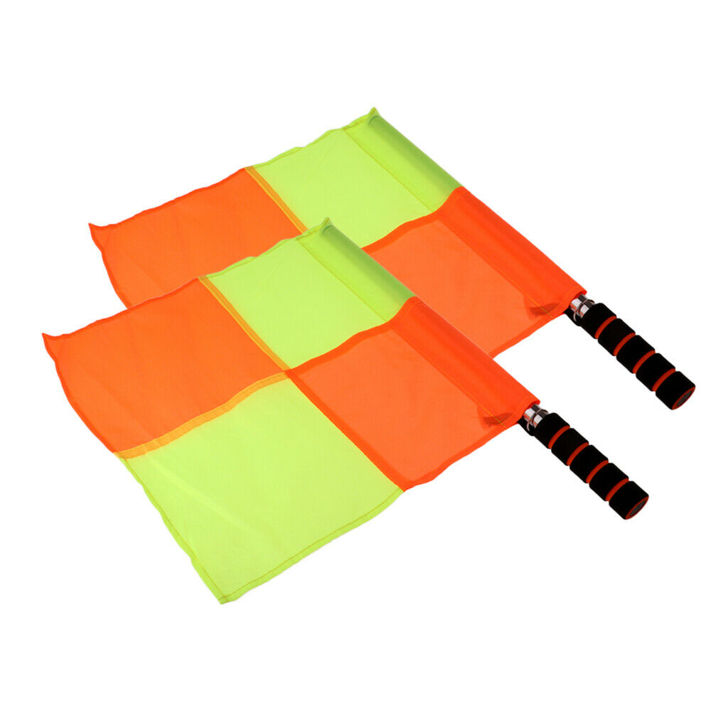 2x Official Soccer Football Linesman Referee Flags with Stainless Steel Rod