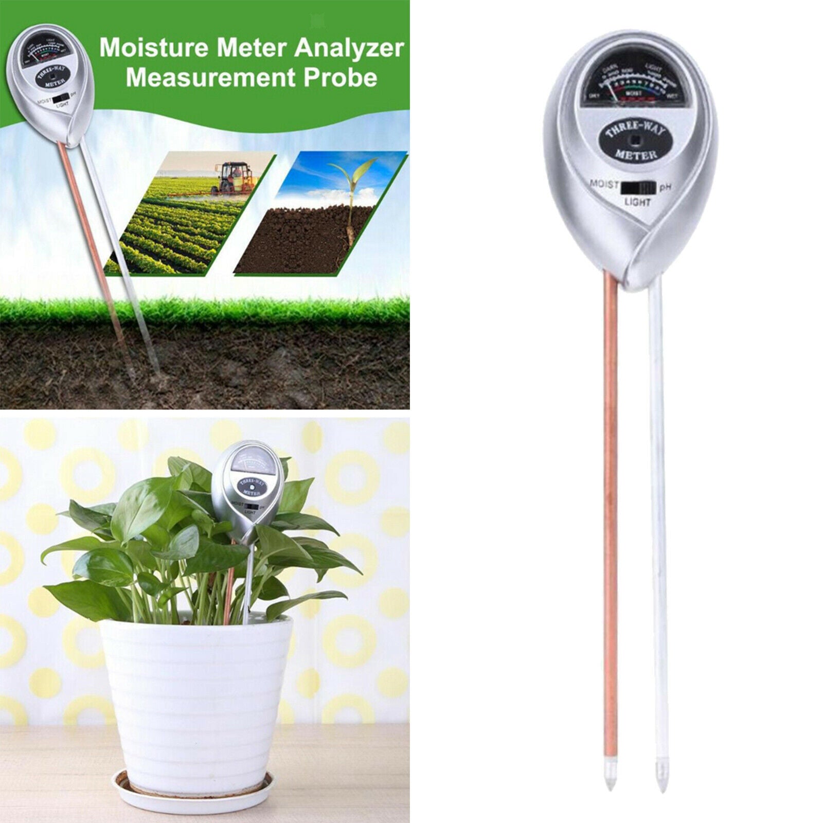 Soil Tester  Plant Moisture Meter Light and PH Tester for Home Garden