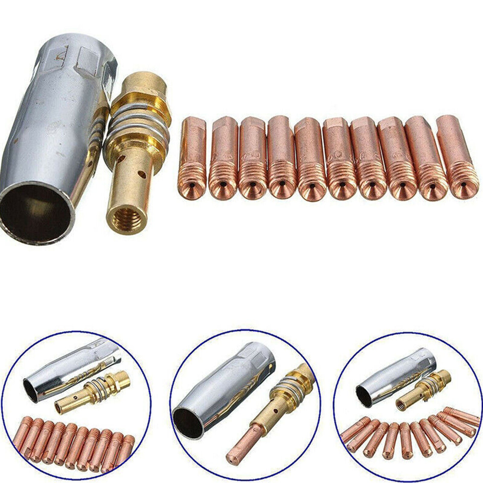 For MB 15AK MIG/MAG Welding Contact Tips 0.8x10mm M6 Gas Nozzle Shroud HS1114
