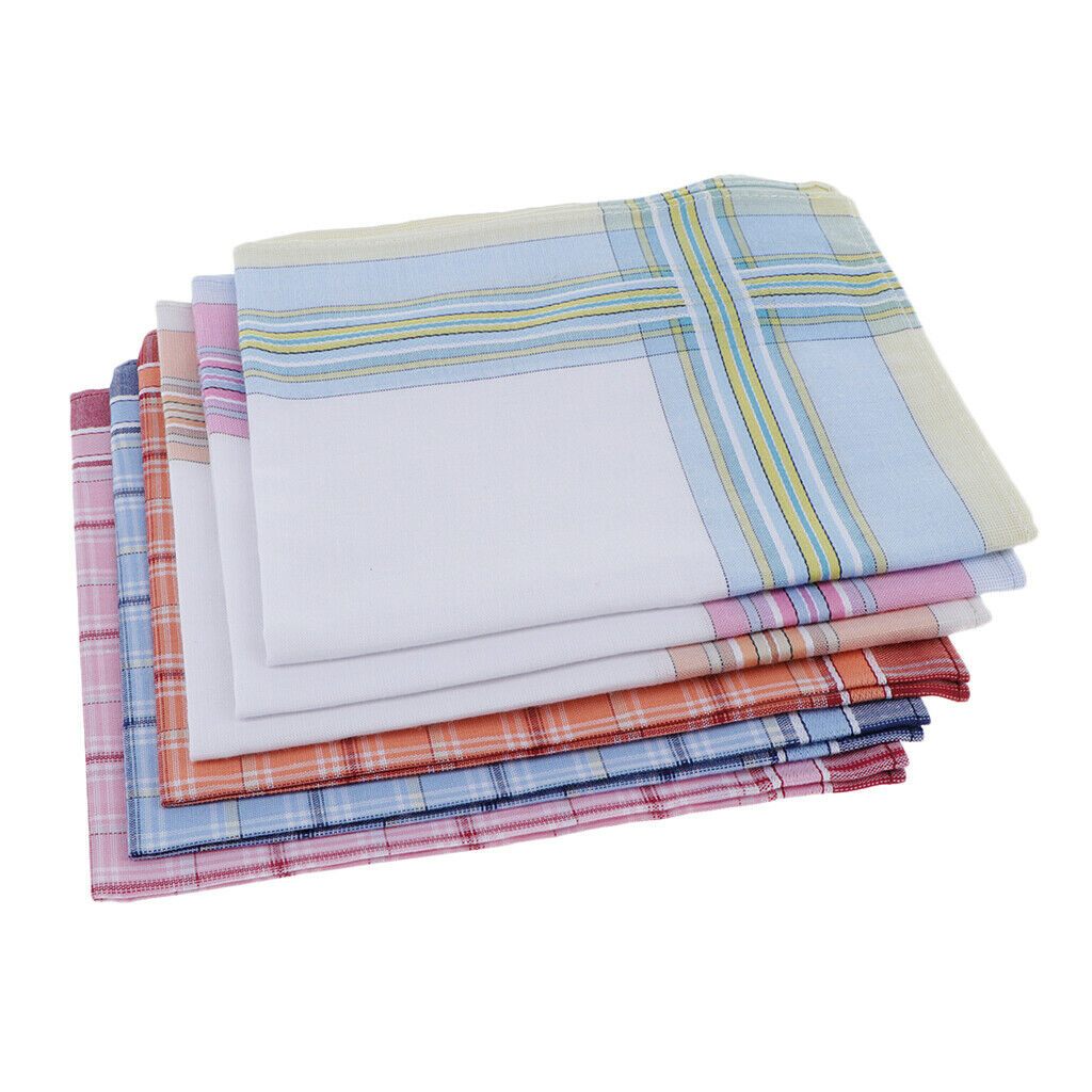 6pc Mens Handkerchiefs Plaids Pocket Hanky Soft Kerchiefs Party Hankie