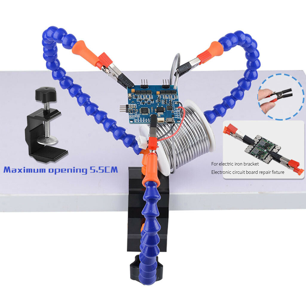 3 Arms Soldering Stations Desk Clamp Set w/ Alloy Base w/ Magnifying Lens