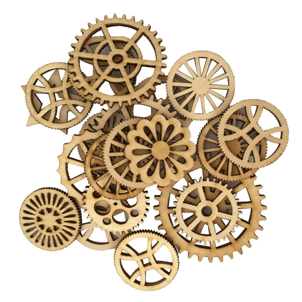 100pcs Natural Wooden Gear Wooden Embellishment for DIY Craft Making 25-50mm
