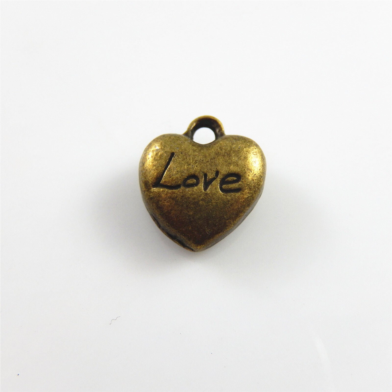 35 pcs Antiqued Bronze Mini Heart Shaped Charm "Love" Engraved Pendant Findings