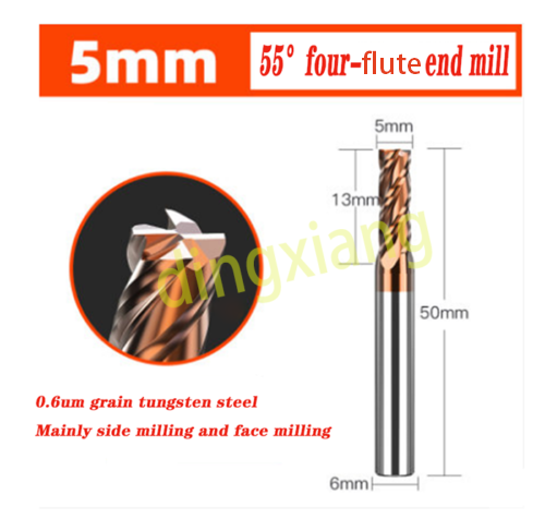 1PC 55° 4-Flute Tungsten Steel Milling Cutter CNC Machining End Mill 5*50*6*13mm