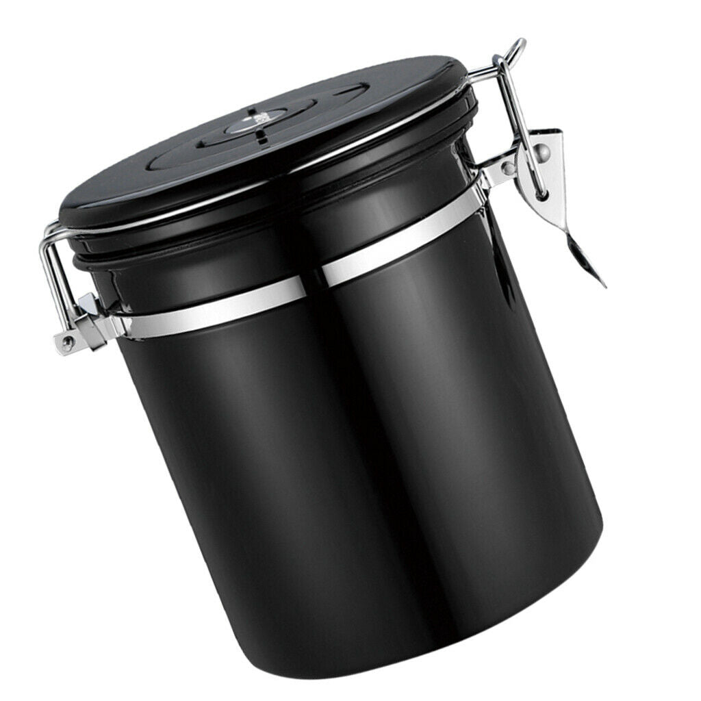 Stainless Steel Coffee Tea Canister Jar Box Sugar Storage Pot Seal Can Black