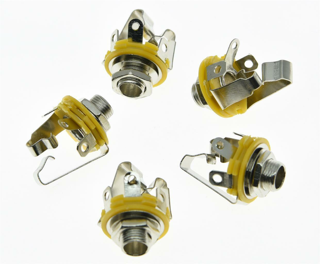 5x Electric Guitar 1/4" Stereo Jacks 6.35mm Stereo Jack Sockets Chrome!